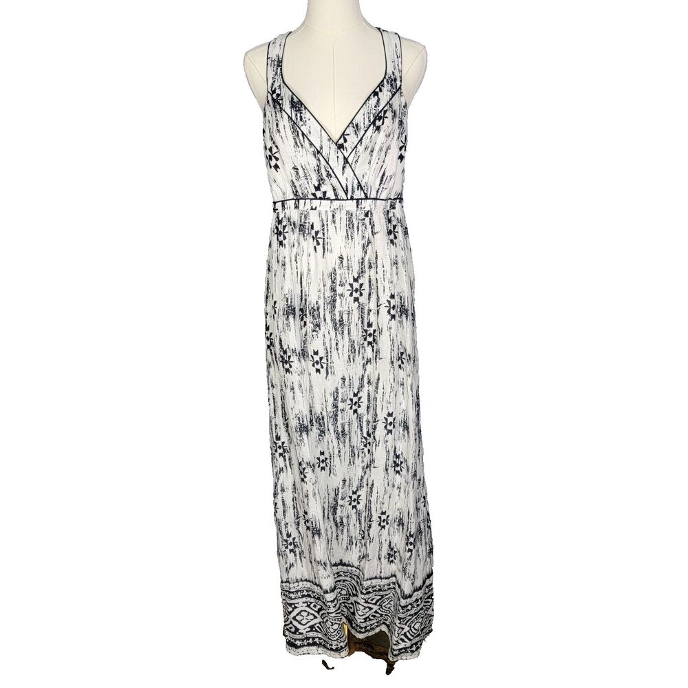 Ann Taylor Dress Size 8 Linen Halter Dress Black White Print Casual Sundress Max